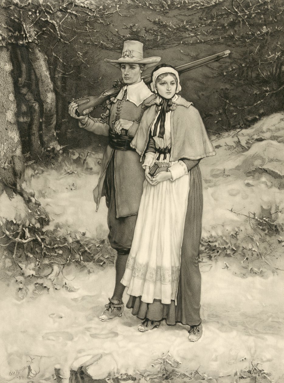 Puritanerpaar auf dem Weg zum Sonntagsgottesdienst (gestochen von ...