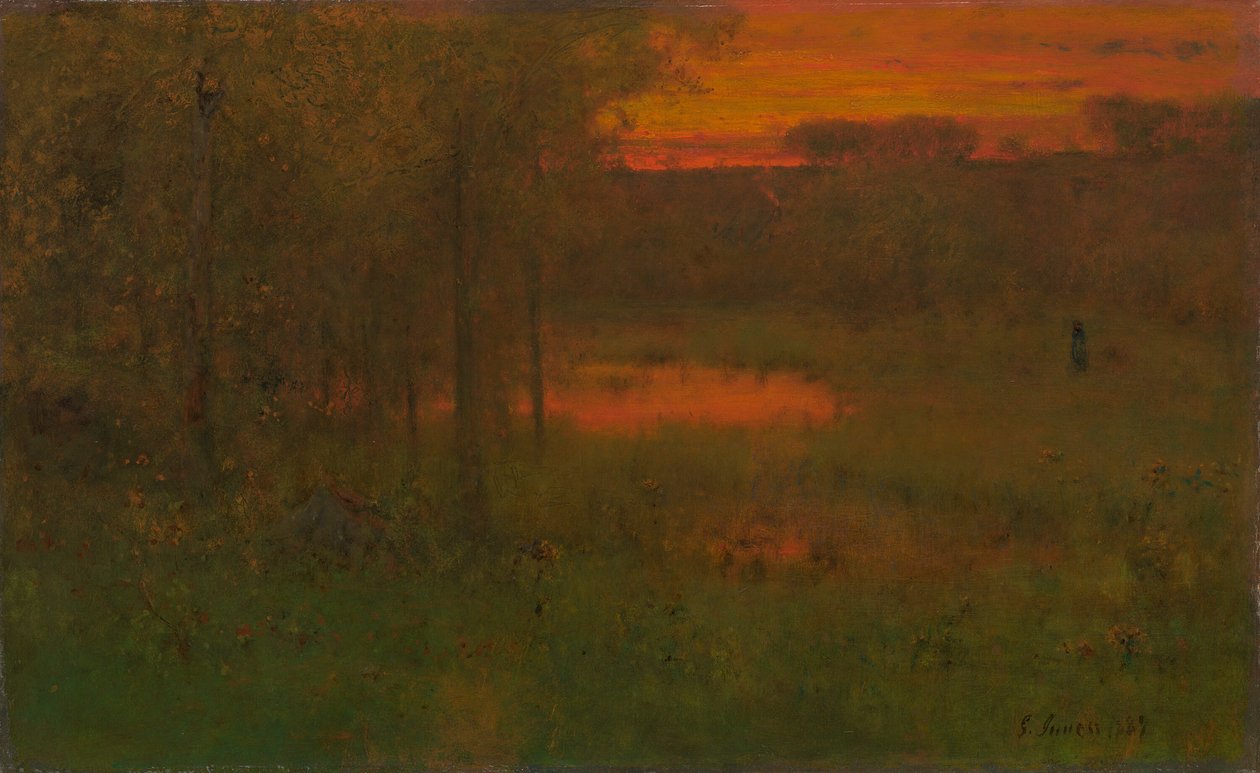 Landschaft, Sonnenuntergang von George Inness: Kunstdruck