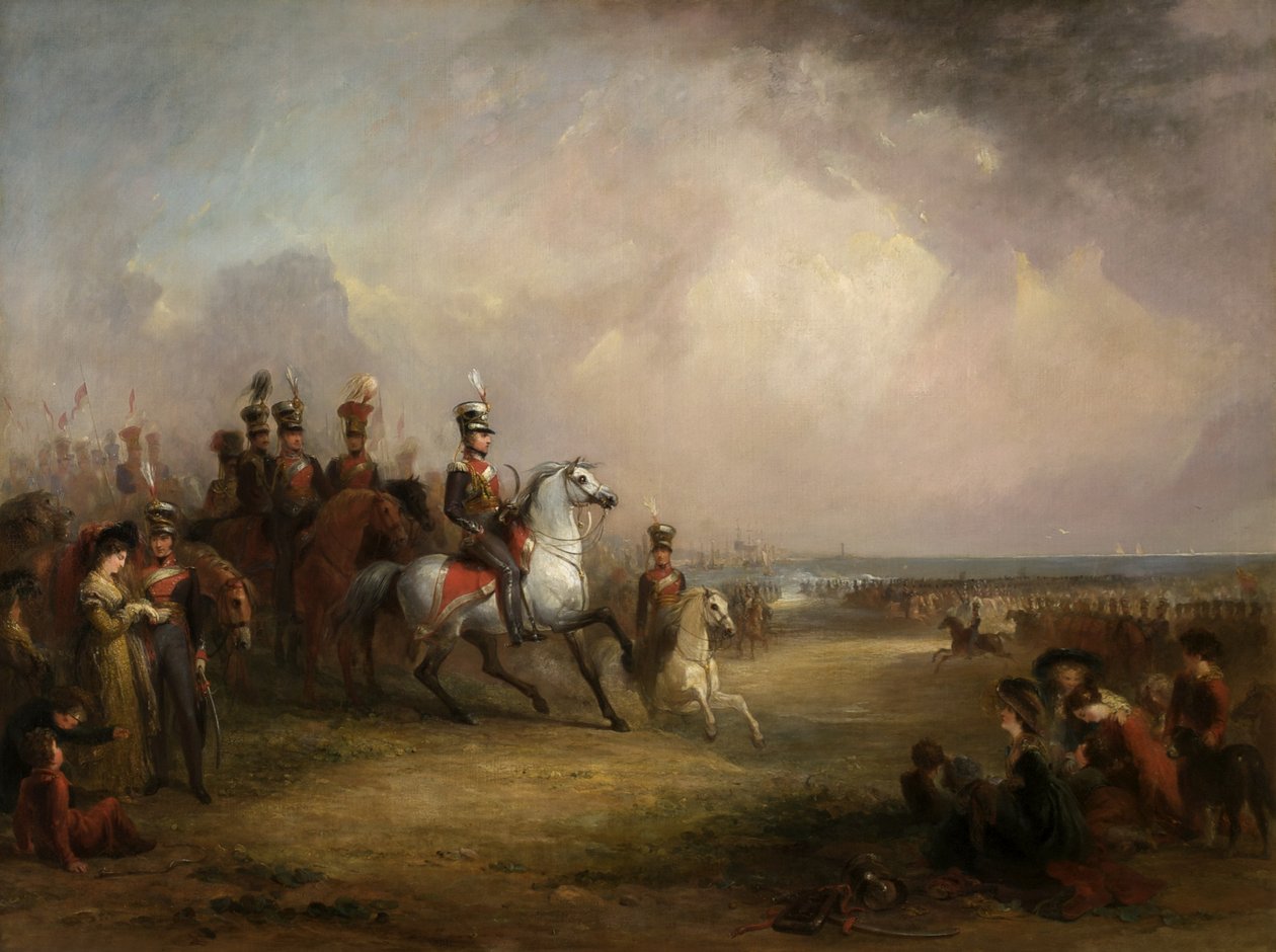 Oberst Sir John Leicester, Bt, und die Kings Cheshire Yeomanry Kavallerie üben am Strand von Liverpool von George Jones