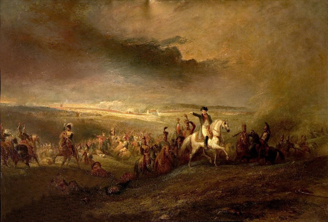 Napoleon verlässt das Schlachtfeld von Waterloo am 18. Juni 1815, ca. 1816 von George Jones