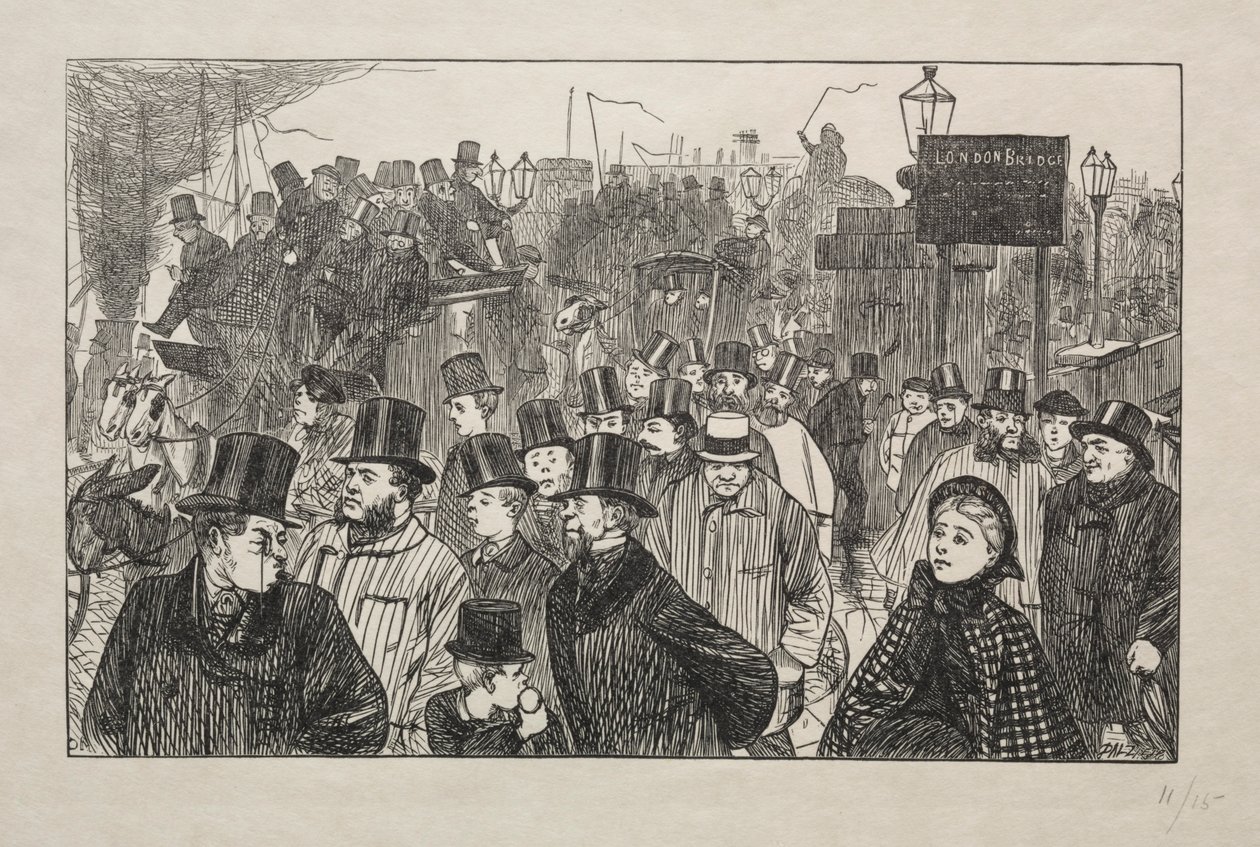 Der lebendige Strom an der London Bridge - Auf der Brücke, 1863 von George Louis Palmella Busson Du Maurier