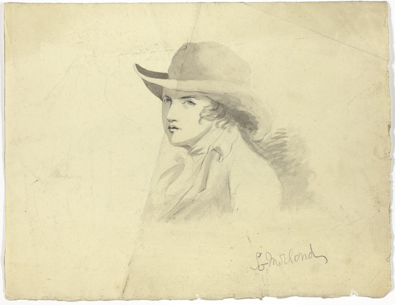 Büste eines Jugendlichen mit Hut (recto); Engelkopf (verso) von George Morland