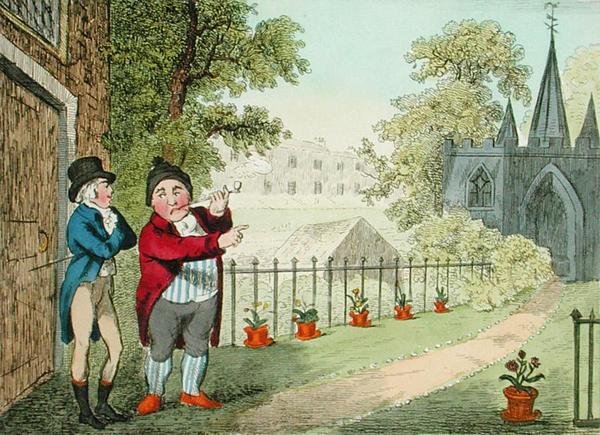 Ein Garten zeigend, graviert von Isaac Cruikshank, veröffentlicht 1796 (Aquatinta) von George Moutard (after) Woodward