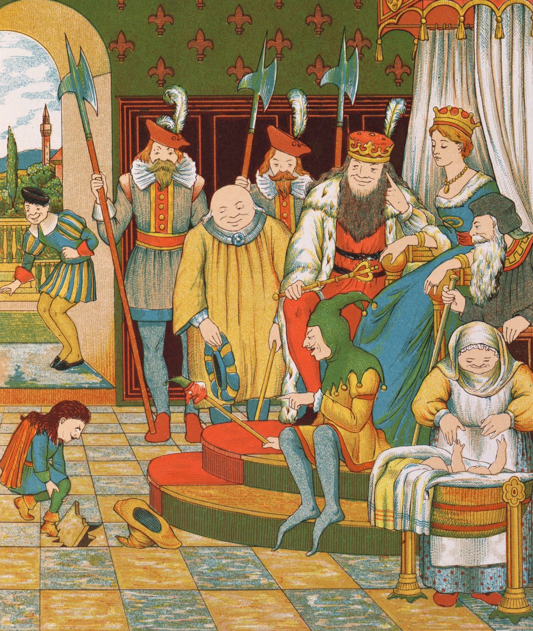 Rumpelstilzchen kommt, um das erstgeborene Kind der Prinzessin als Belohnung zu fordern, 1882 von George R. Halkett