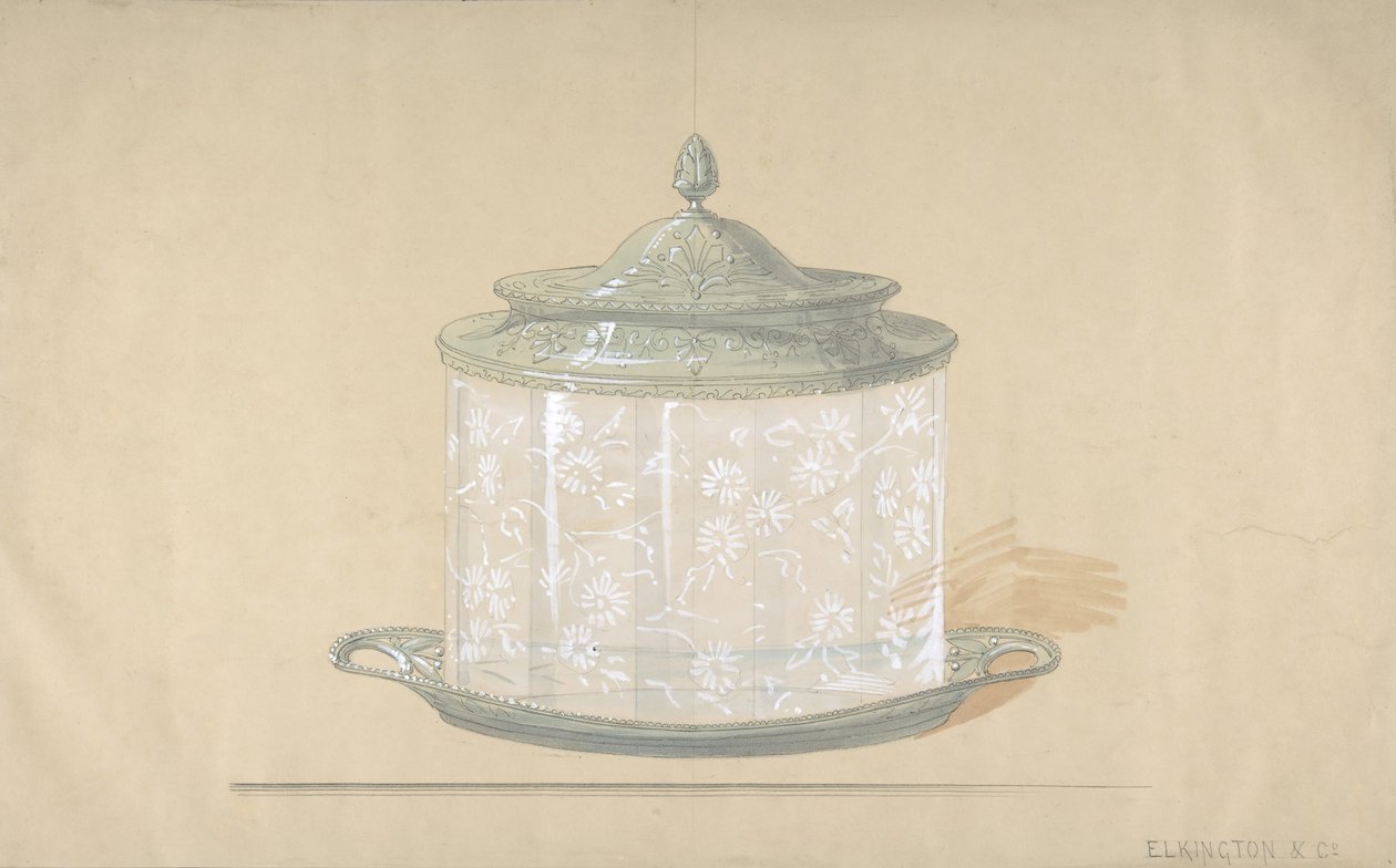 Entwurf für eine Glasbox mit Silberbasis und Deckel, 1820-65. von George Richards Elkington