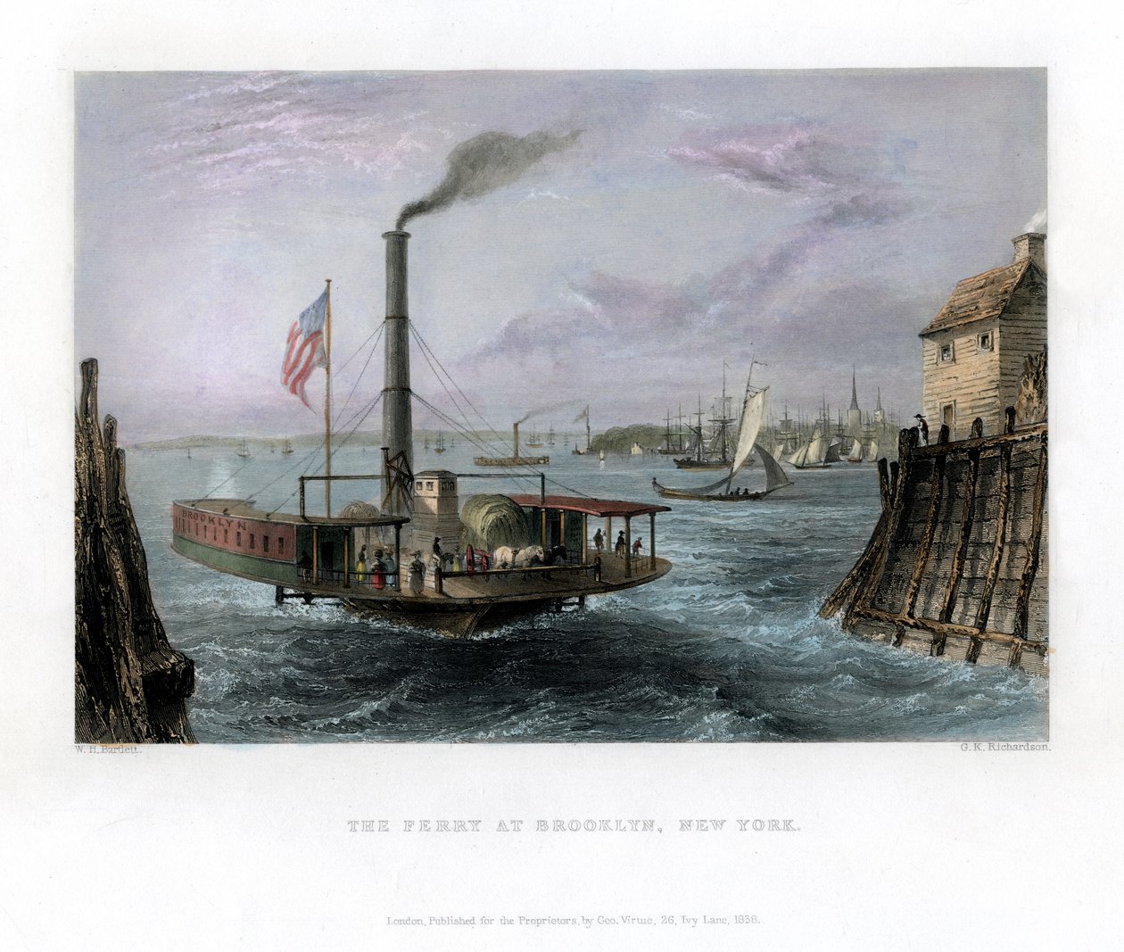 Die Fähre in Brooklyn, New York, USA, 1838 von George Richardson