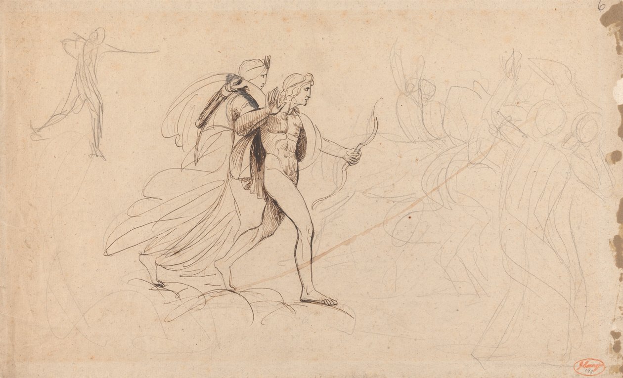 Apollo, Diana und Reiter für Der Tod der Kinder der Niobe von George Romney