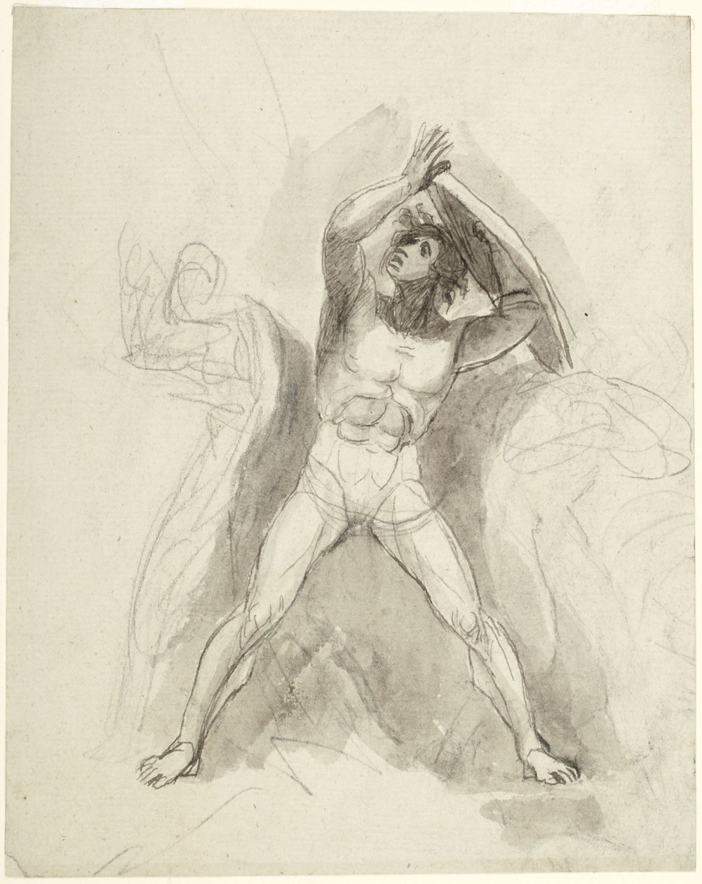 Stehender männlicher Akt mit Schild von George Romney