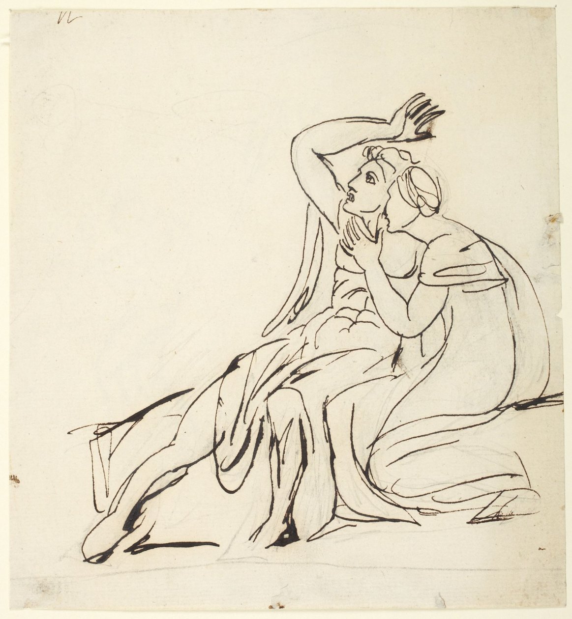 Zwei sitzende Figuren; (Rückseite: Drei Figurenstudien) von George Romney