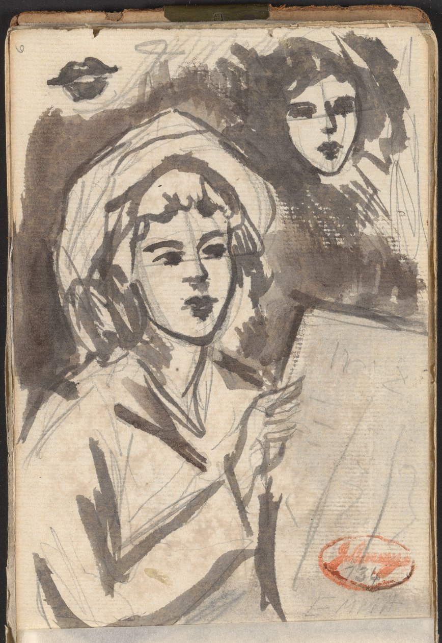 Frau beim Lesen und Gesichtsstudie von George Romney