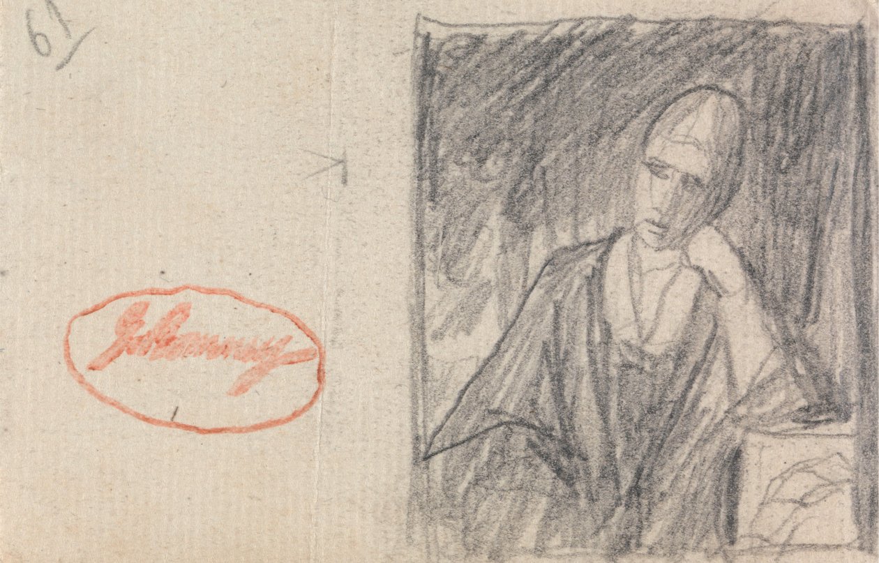 Frau, die ihren Kopf auf einen gebeugten Arm stützt von George Romney
