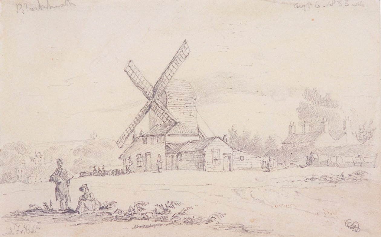 Ansicht der Mühle mit einer Windmühle auf Blackheath, Greenwich, London, 1833 von George Shepheard