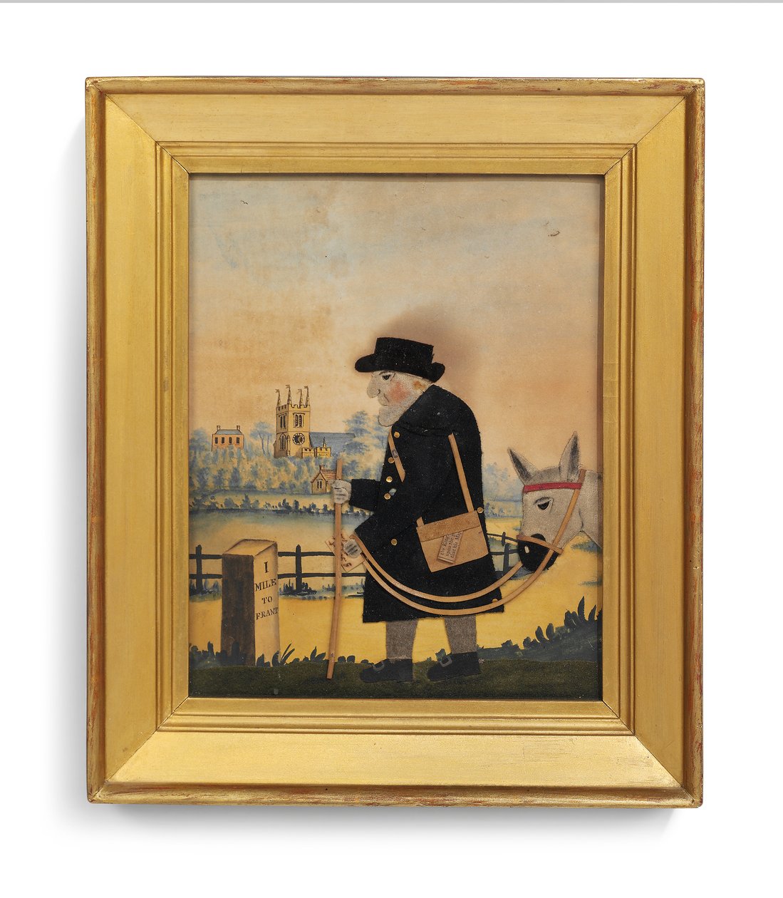 Der alte Bright, der Postbote, führt einen Esel, mit der Kirche von Frant im Hintergrund, ca. 1840 von George Smart