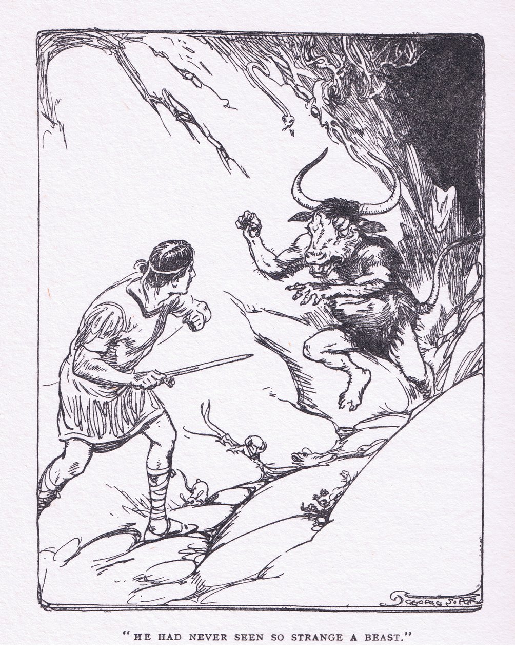 Er hatte noch nie ein so seltsames Tier gesehen, aus The Heroes, veröffentlicht von George Allen und Unwin 1929 von George Soper