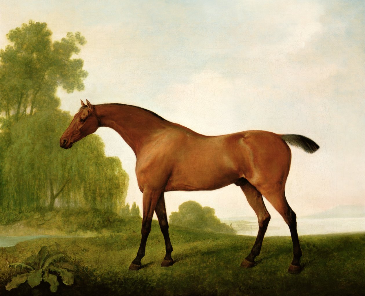 Ein brauner Vollblüter in einer Landschaft von George Stubbs