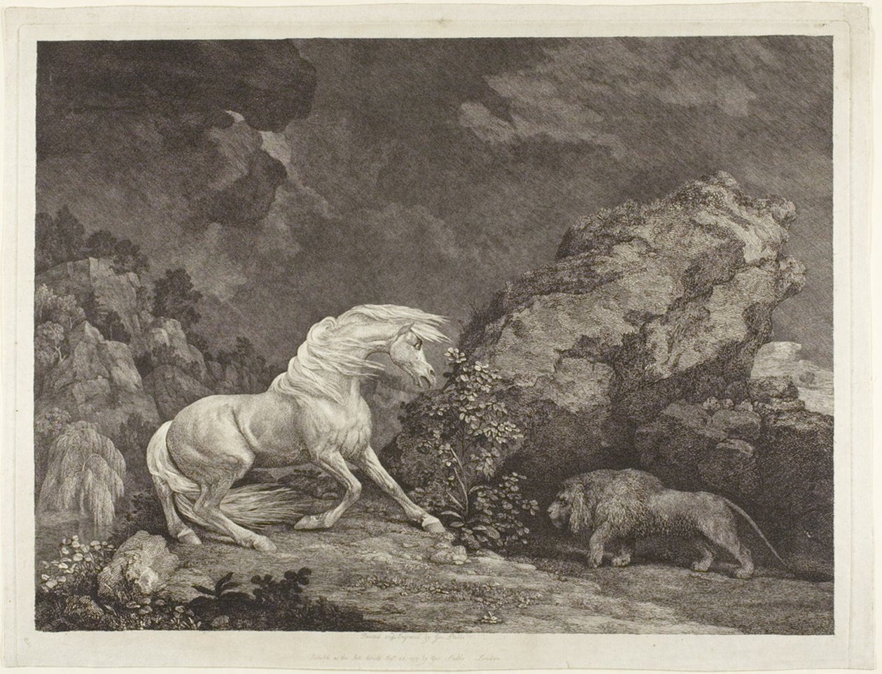 Ein Pferd erschreckt vor einem Löwen von George Stubbs