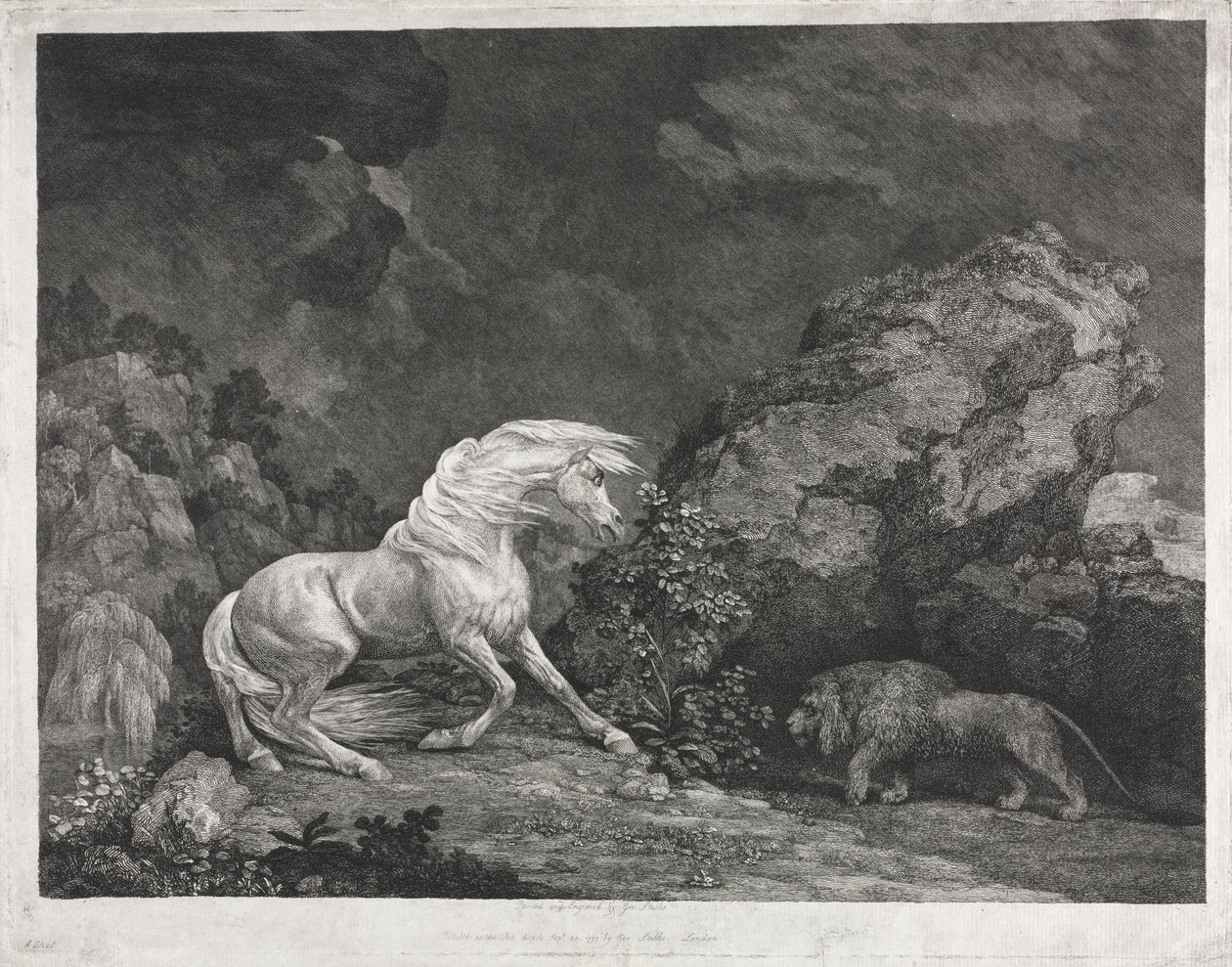 Ein von einem Löwen erschrecktes Pferd, 1777 von George Stubbs
