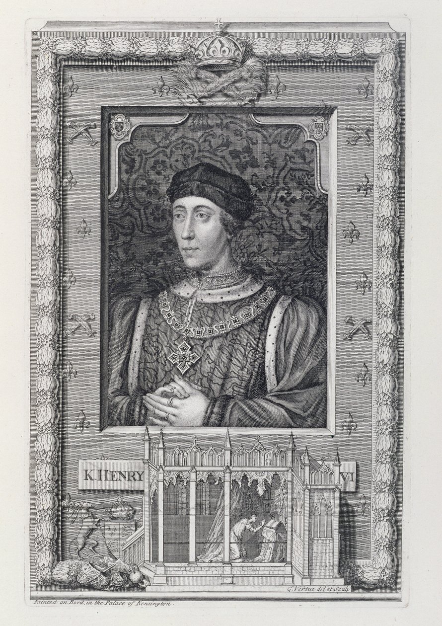 Heinrich VI (1421-71), König von England 1421-66 und 1470-71, nach einem Porträt im Kensington Palace (gestochen vom Künstler) von George Vertue
