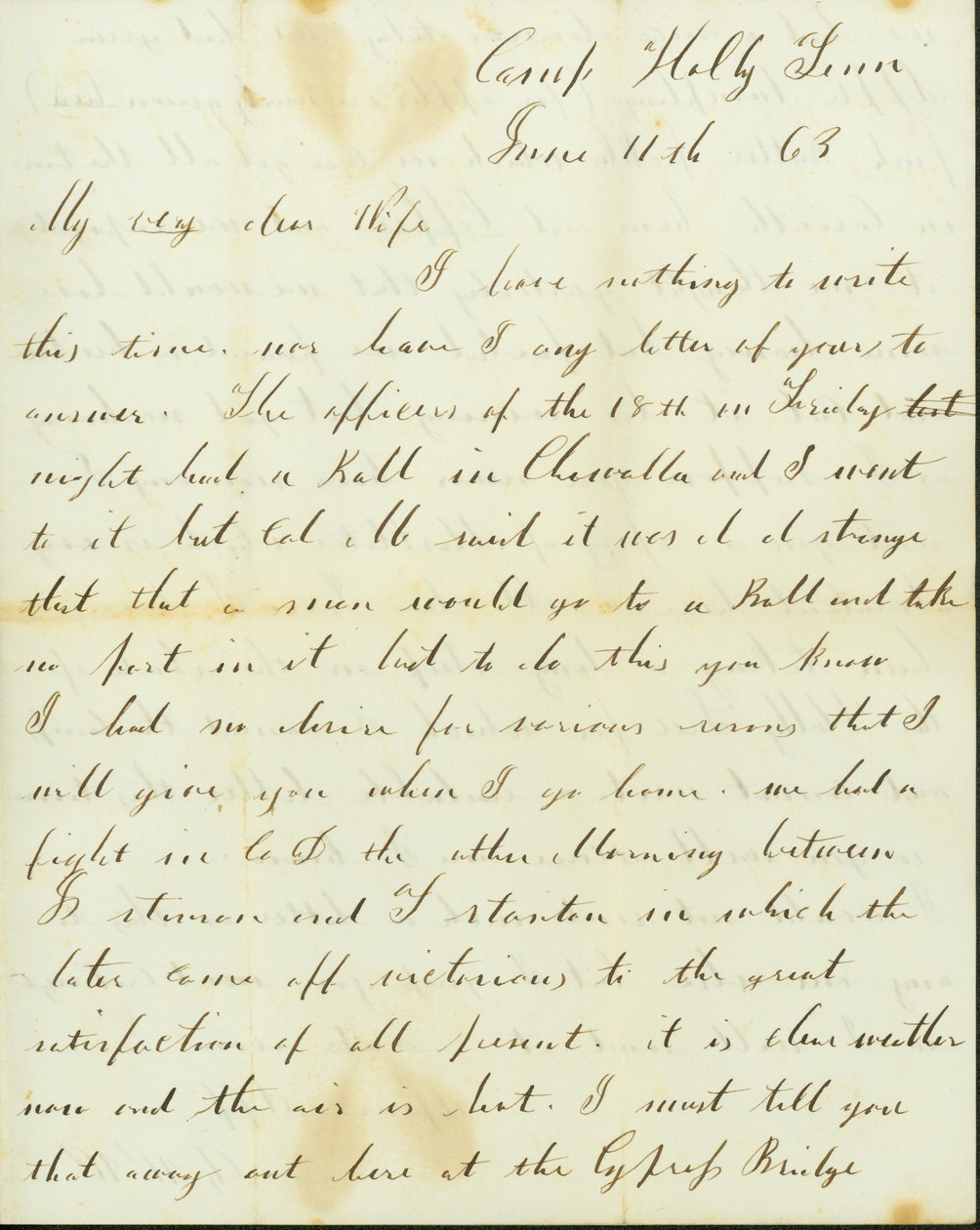 Brief von George Wyckoff, Camp Holly, Tennessee, an Josephine, 11. Juni 1863 von George W. Wyckoff