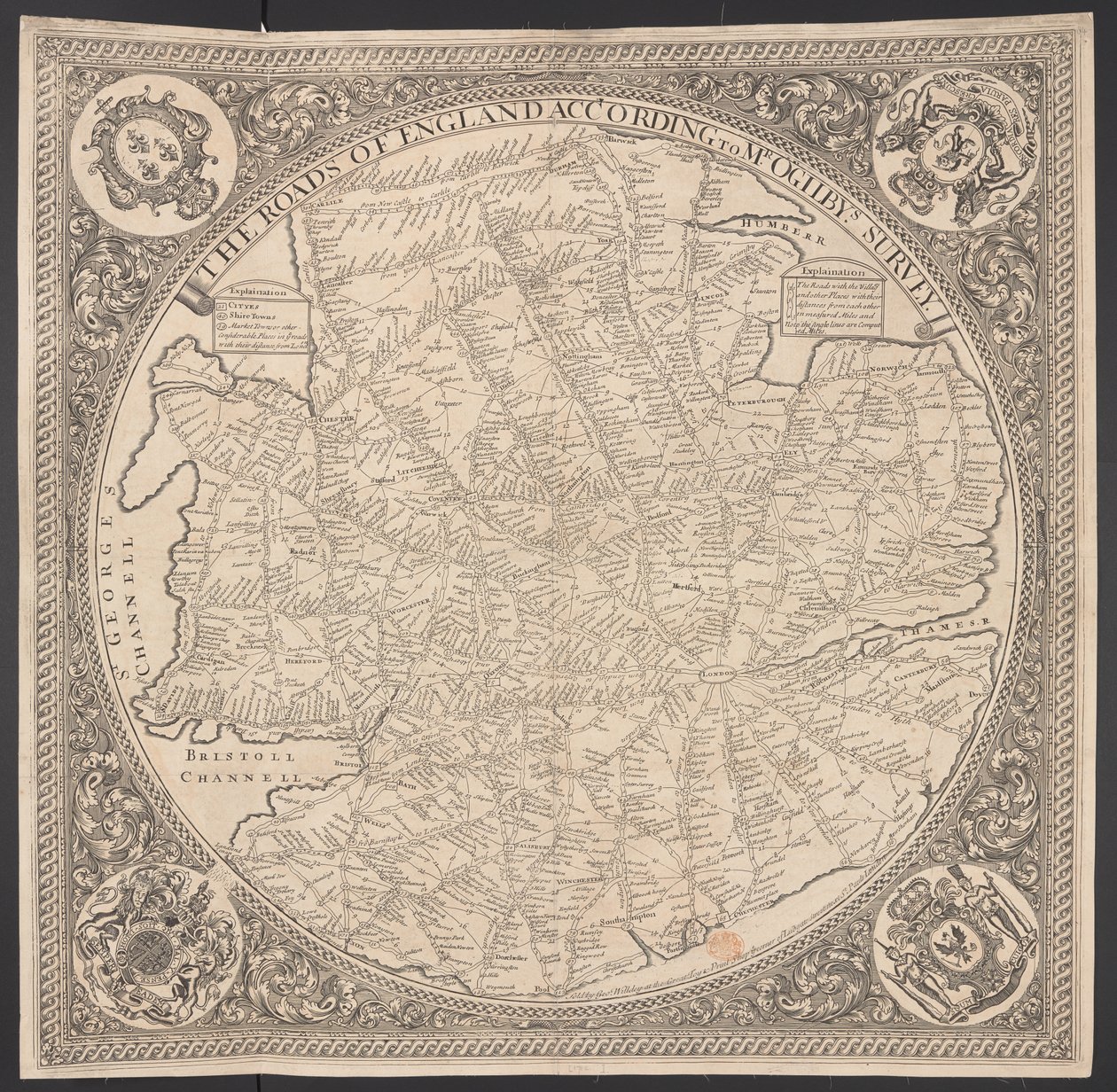 Karte der Poststraßen in der Umgebung von London von George Willdey