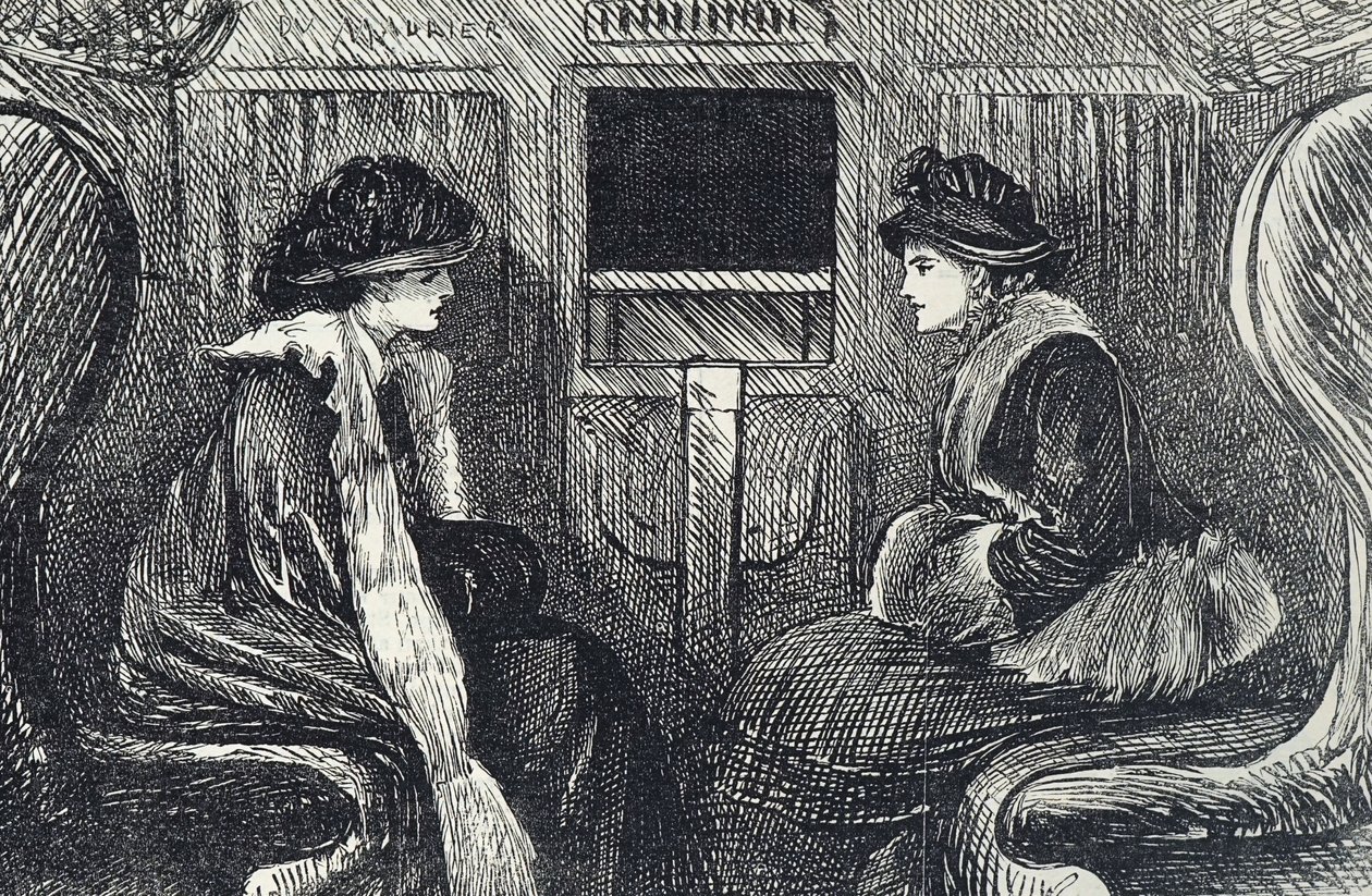 Karikatur von Passagieren in der Londoner U-Bahn von George du Maurier