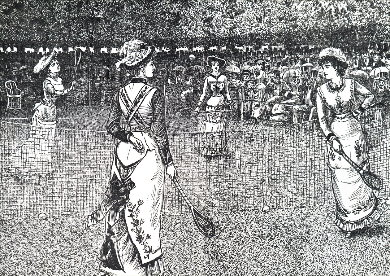Damen spielen Rasentennis von George du Maurier