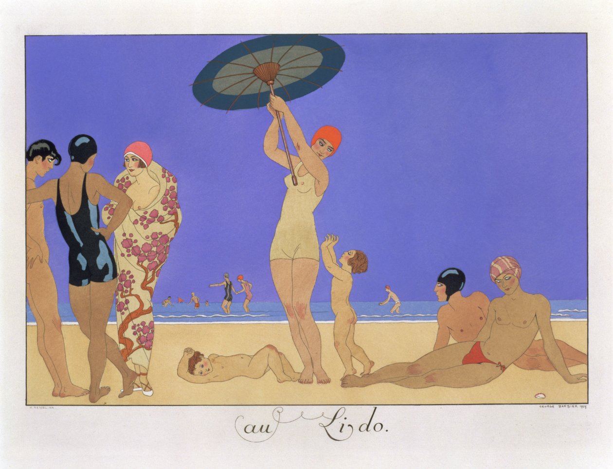 Am Lido (graviert von Henri Reidel) von Georges (after) Barbier