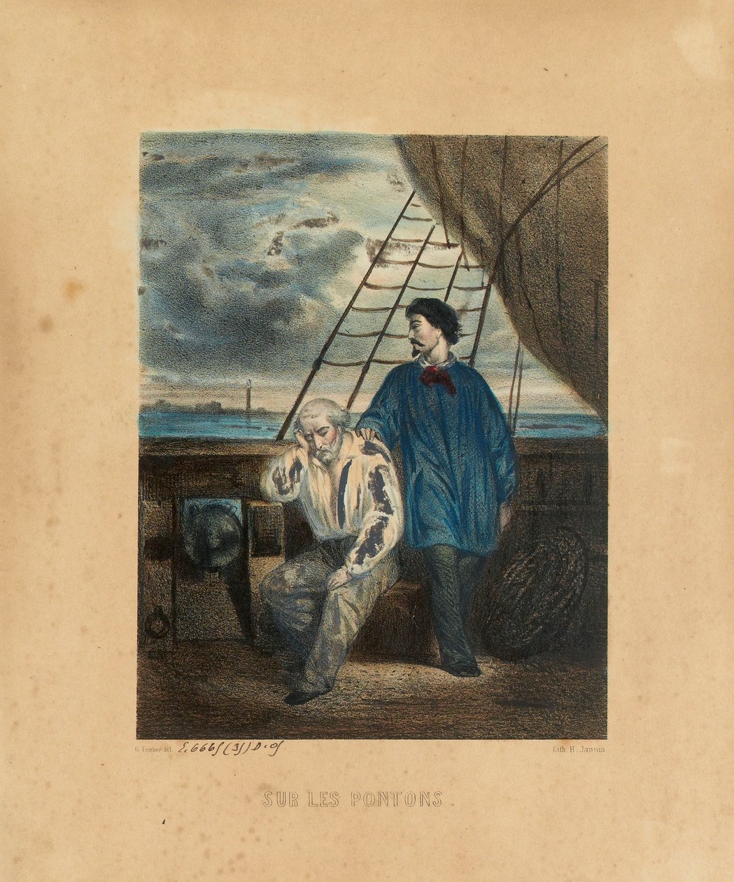 Auf dem Ponton, graviert von H. Jannin, 1848 von Georges Alexandre after Fischer