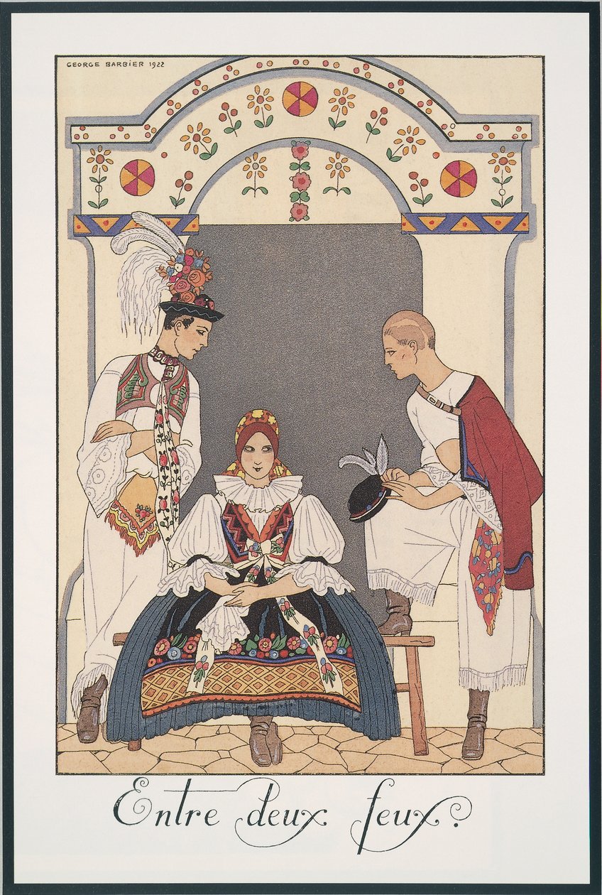 Falbalas et Fanfreluches, Almanach für 1923, Entre deux feux, von George Barbier, Druck von Georges Barbier