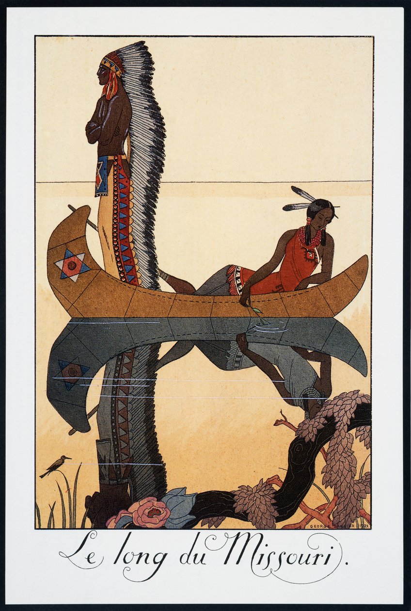 Le long du Missouri, Lithographie von George Barbier (1882-1932), aus Falbalas et Fanfreluches, Almanach des Modes Presentes, Passees et Futures, Frankreich, 20. Jahrhundert von Georges Barbier