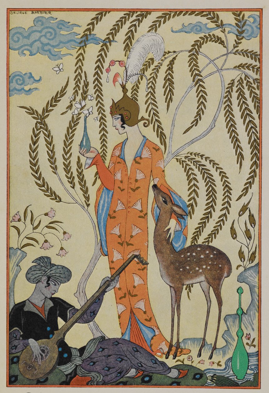 Persien. Eine Frau mit einem Rehkitz. Ein Musiker von Georges Barbier