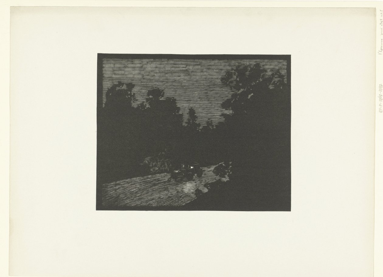 Landschaft mit Kutsche, die von einem Pferd bei Nacht gezogen wird von Georges Charles Victor Léopold Hugo
