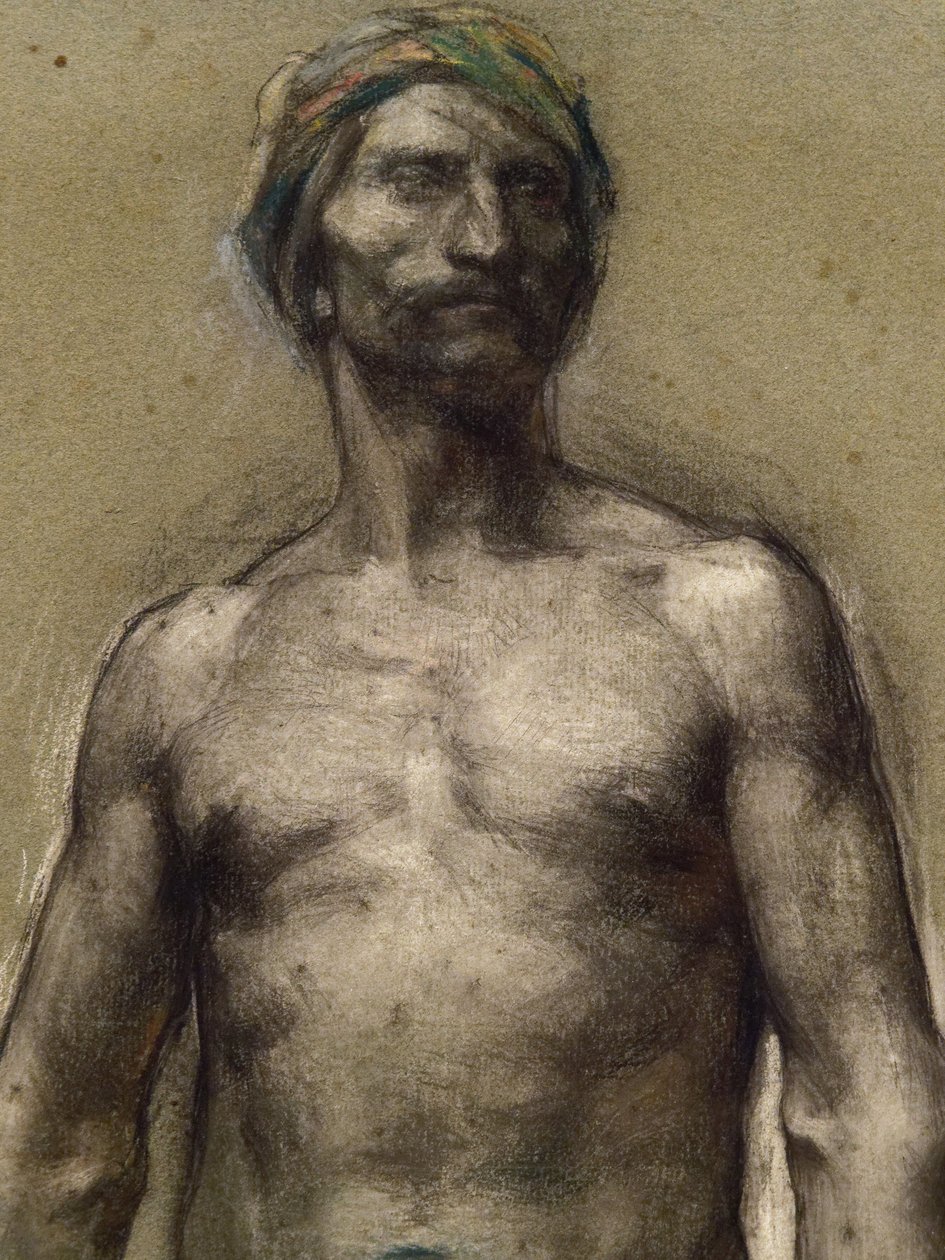 Studie eines nackten Mannes mit Turban (Detail) (ca. 1888). George Desvallieres (1861-1950). Pastell auf Papier, laminiert auf Karton. Musée des Beaux-Arts de la Ville de Paris, Petit Palais. von Georges Desvallieres