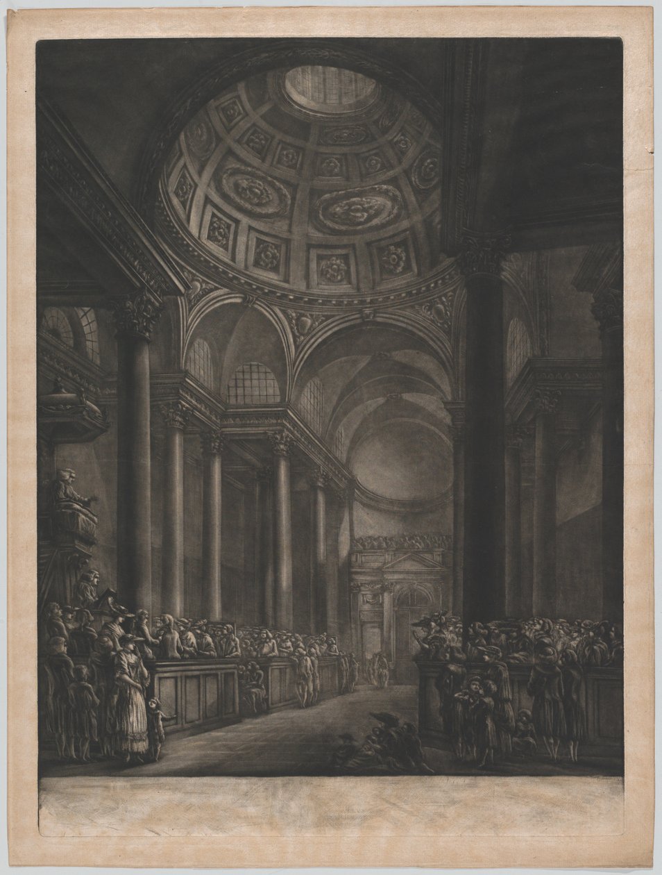 Ansicht des Inneren von St. Stephens Walbrook, nach der Zeichnung in seiner Majestät..., ca. 1767 von Georges François Blondel