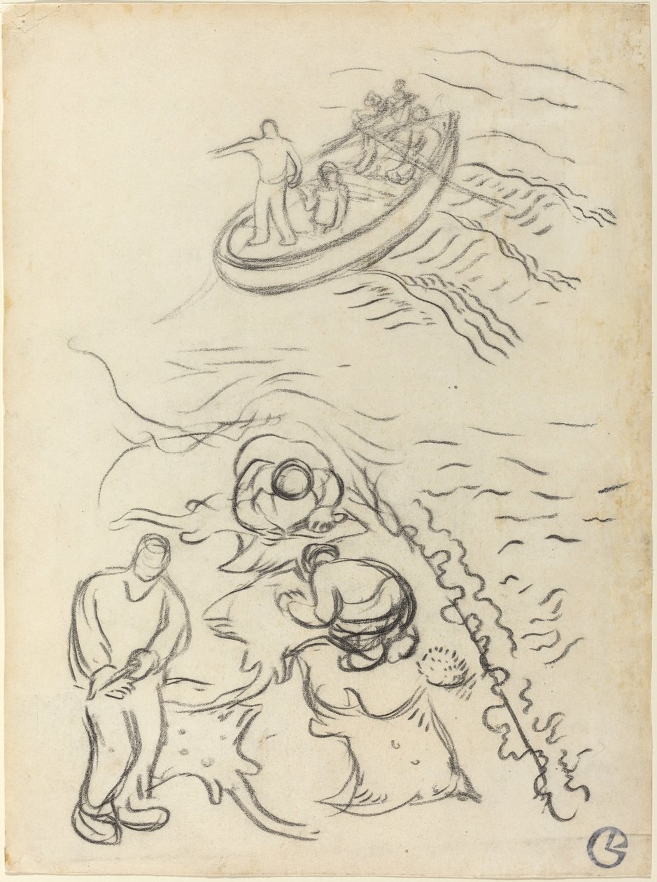 Studie für "Die Fischer" mit Männern, die die Netze leeren (Etude pour "Les Pêcheurs" et hommes vidant des raies) von Georges Lacombe