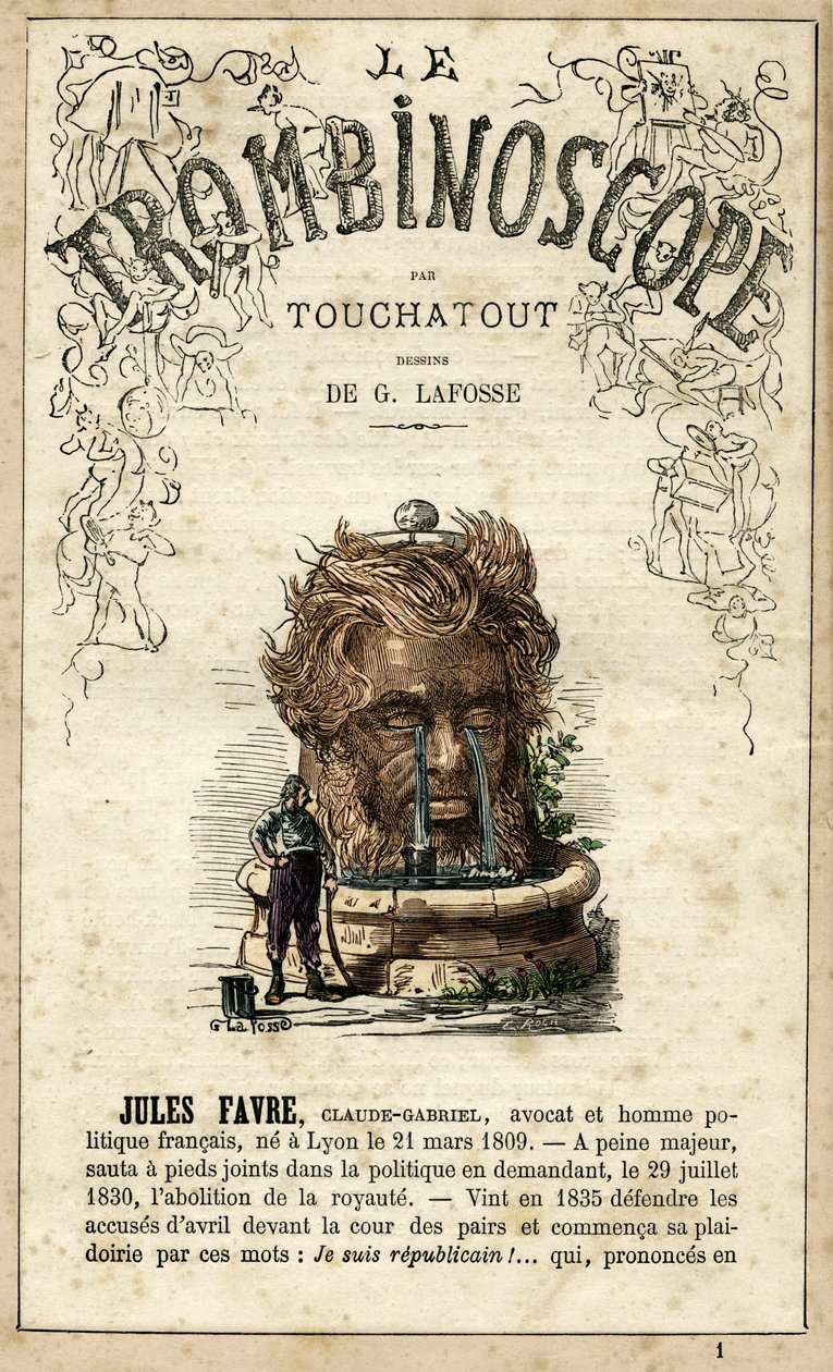 Jules FAVRE (1809-1880) Illustration aus "Le Trombinoscope", einem satirischen politischen Periodikum von Leon-Charles Bienvenu, bekannt als Touchatout (1835-1910) Monographie Nr. 1, Paris von Georges Lafosse