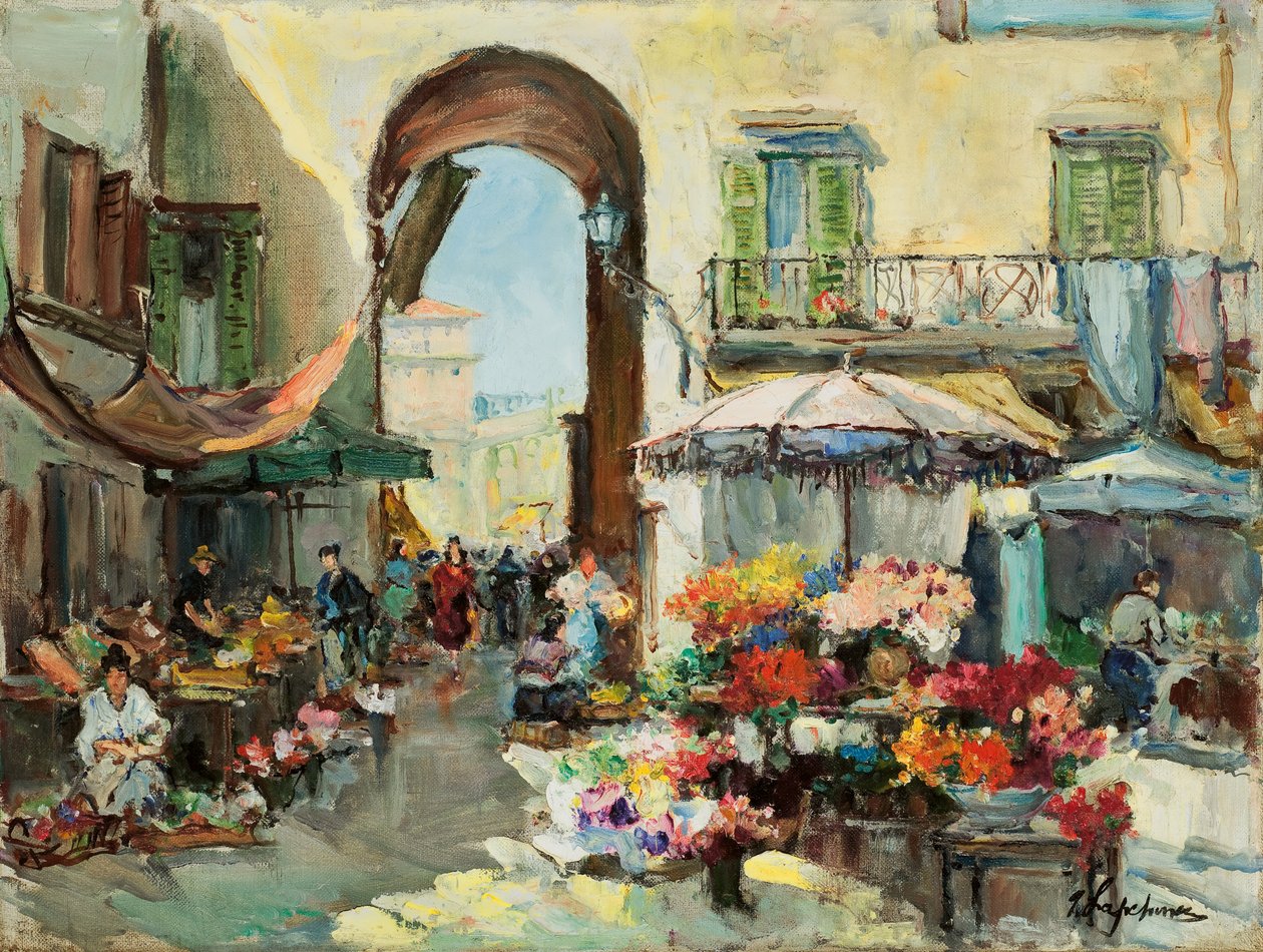 Ein Blumenmarkt in Nizza von Georges Lapchine
