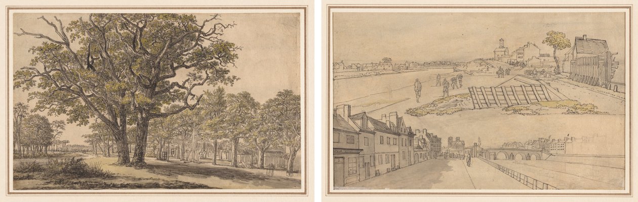 Landschaft (recto) Zwei Ansichten von Paris (verso) von Georges Michel