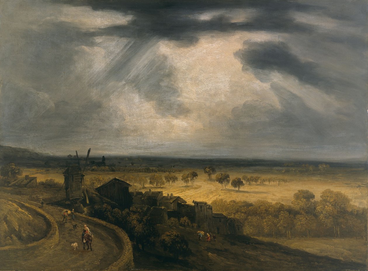 Montmartre-Landschaft mit Windmühle, um 1810-20 von Georges Michel