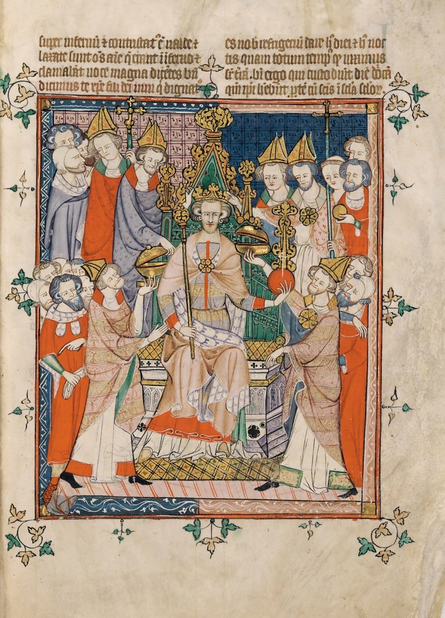 Krönung von Edward II aus der Apokalypse, Visio Sancti Pauli, MS 020, Corpus Christi College, Cambridge, 1300-25 von Georgia Levan Ramishvili from Tbilisi