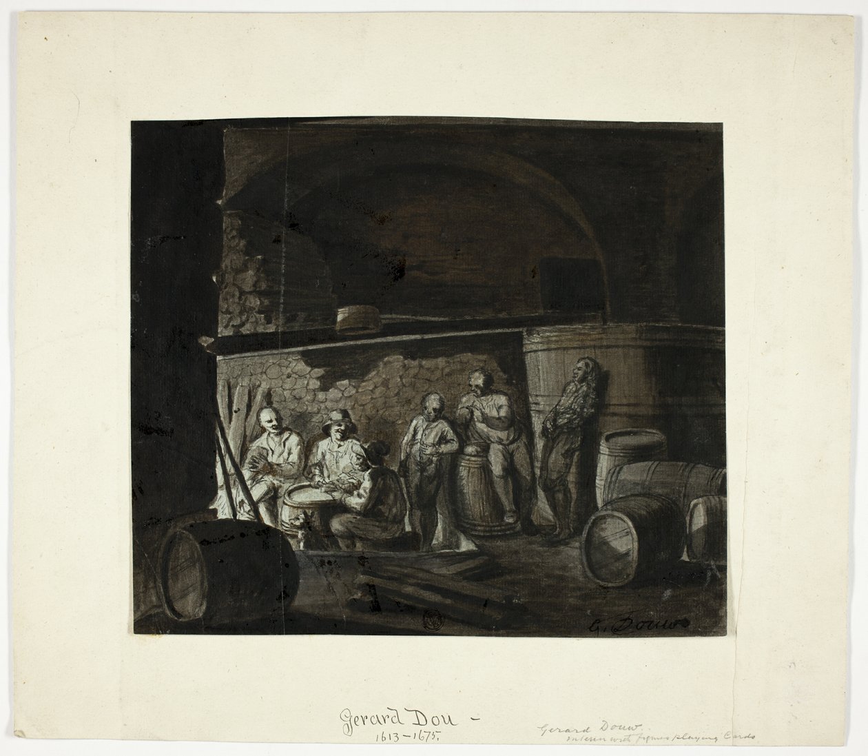 Weinkeller mit Männern, die Karten spielen von Gerrit Dou