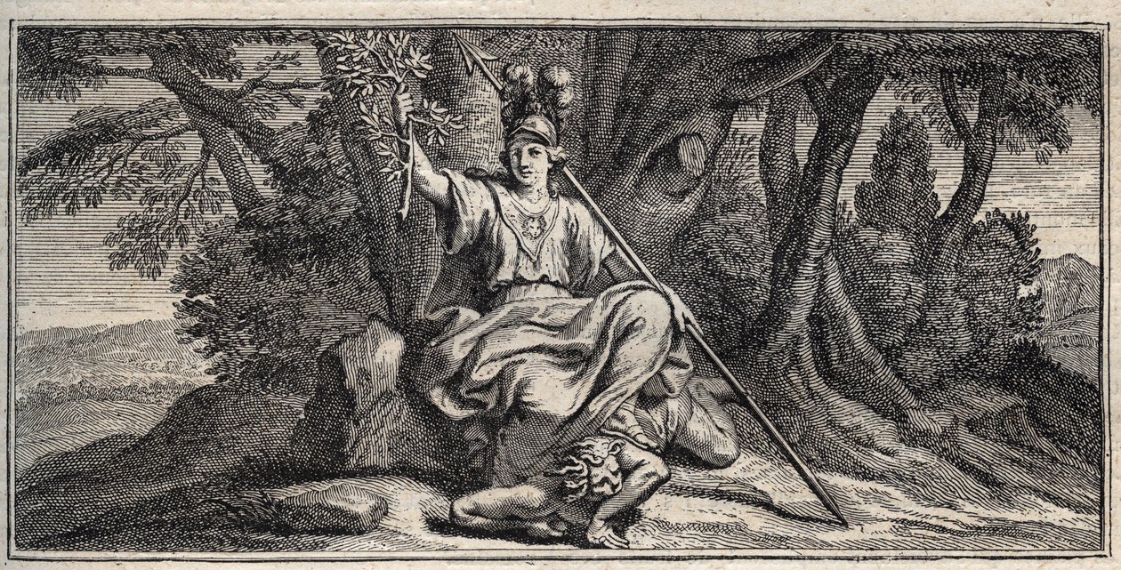 Minerva besiegt die Zwietracht (Stich von Gerard Edelinck nach Daniel Halle) von Gérard Edelinck