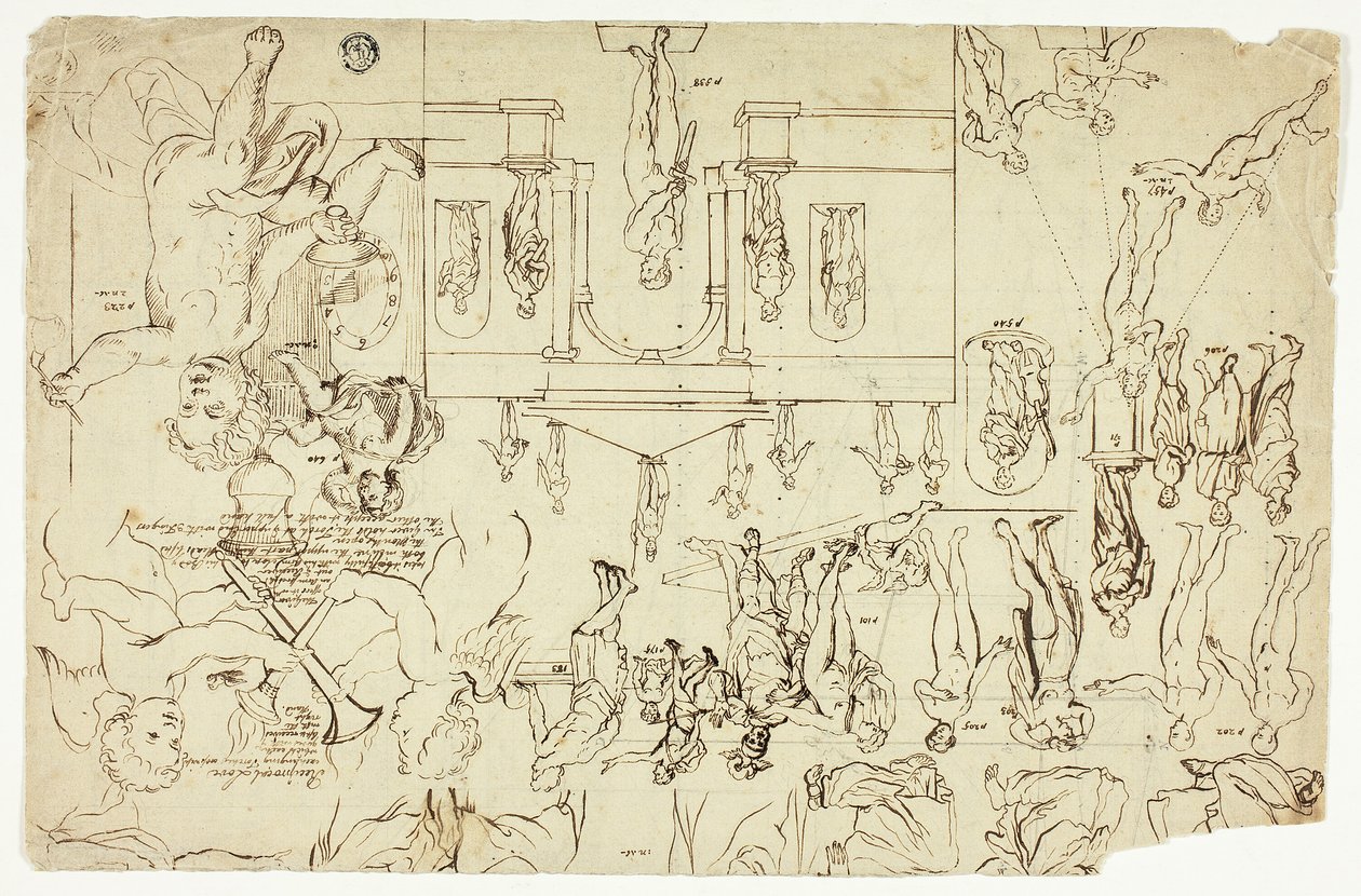 Kopien nach Illustrationen von Statuen und Gemälden; Maße für ein männliches Skelett von Gerard de Lairesse
