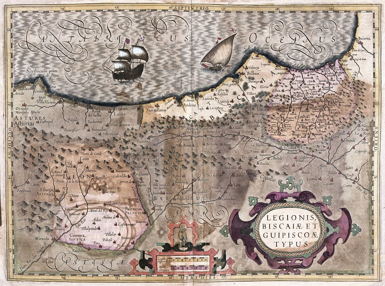 Oviedo, Burgos, Bilbao, Bayonne (Asturien), Spanien (Gravur) von Gerardus Mercator