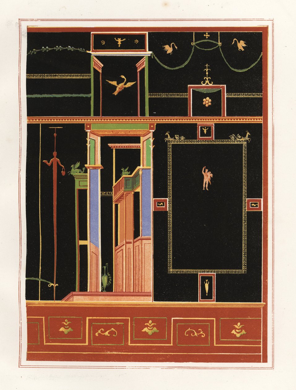 Wandmalerei aus einem nicht identifizierten Gebäude in Pompeji. Chromolithographie von Victor Steeger nach einer Illustration von Geremia Discanno aus Emile Presuhn (1844-1878) Die schönsten Gemälde von Pompeji, Leipzig von Geremia Discanno