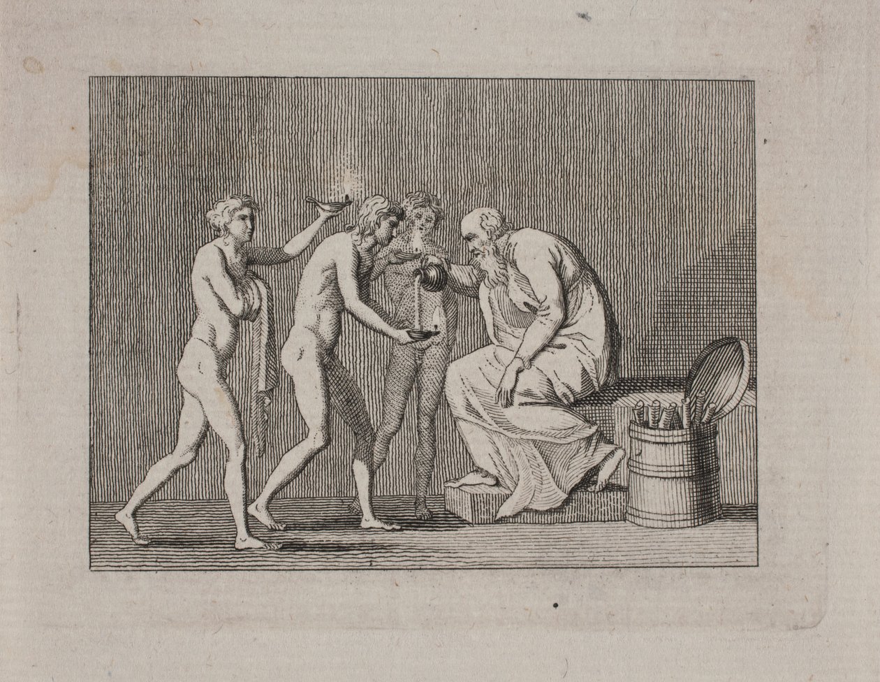Allegorie mit drei Jünglingen und einem alten Mann in antiker Tracht von Gerhard Ludvig Lahde