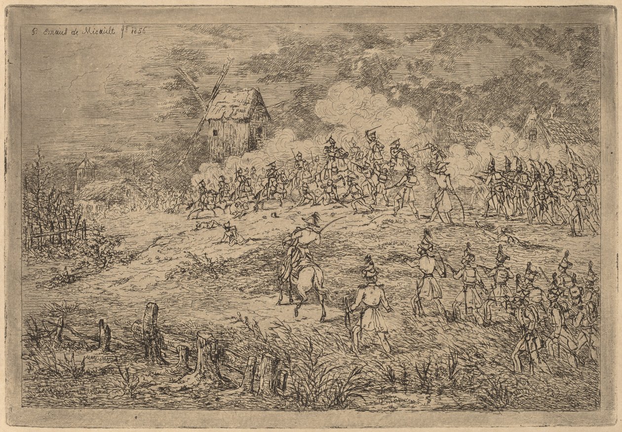 Angriff der Kavallerie (Charge de cavalerie contre des chasseurs) von Gerhardus Emaus de Micault