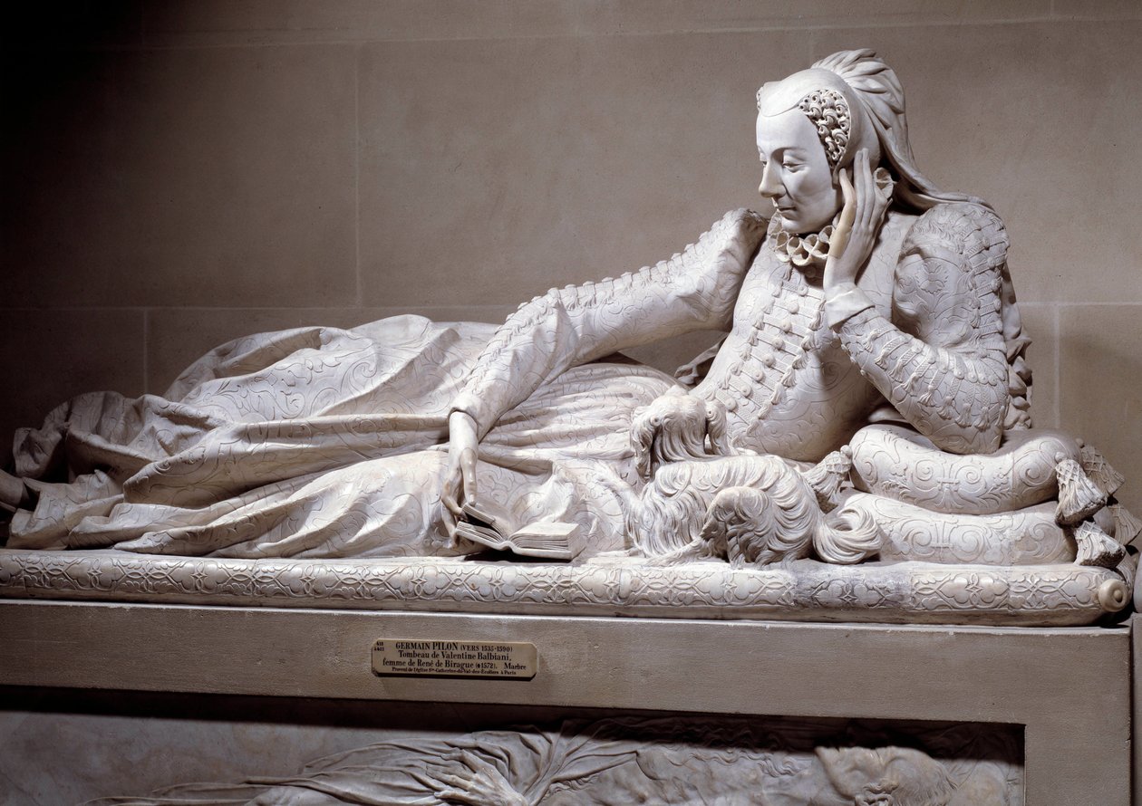 Grabdenkmal: Grab mit Abbild von Jeanne Valentine Balbiani (1518-1572), Ehefrau von Kardinal Rene de Birague (1506-1583), Kanzler von Frankreich. Marmorskulptur von Germain Pilon (1535 - 1590), um 1573. Paris, Musée du Louvre von Germain Pilon