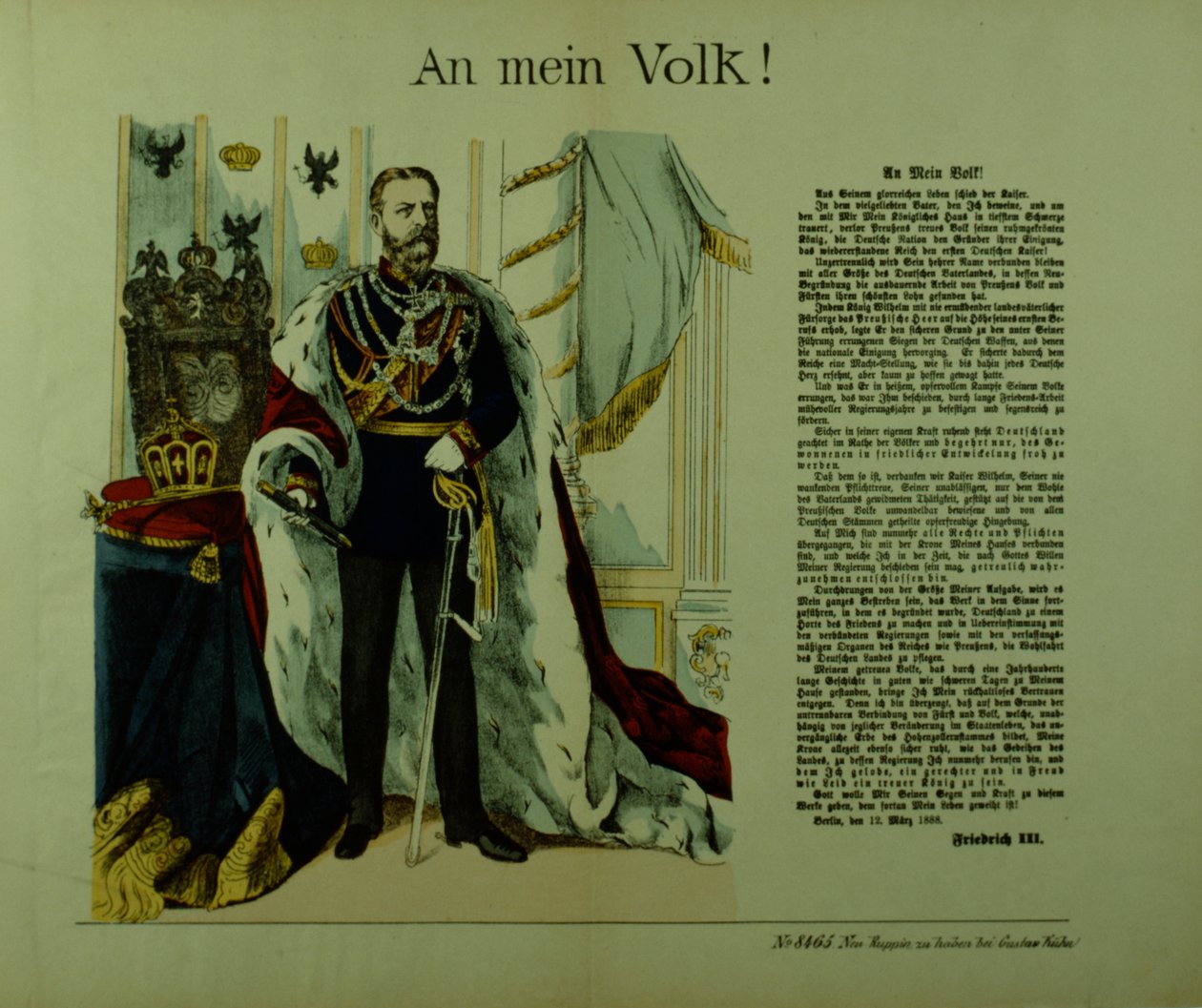 Kopie einer Erklärung von Friedrich III. an seine Untertanen, 12. März 1888 von German School