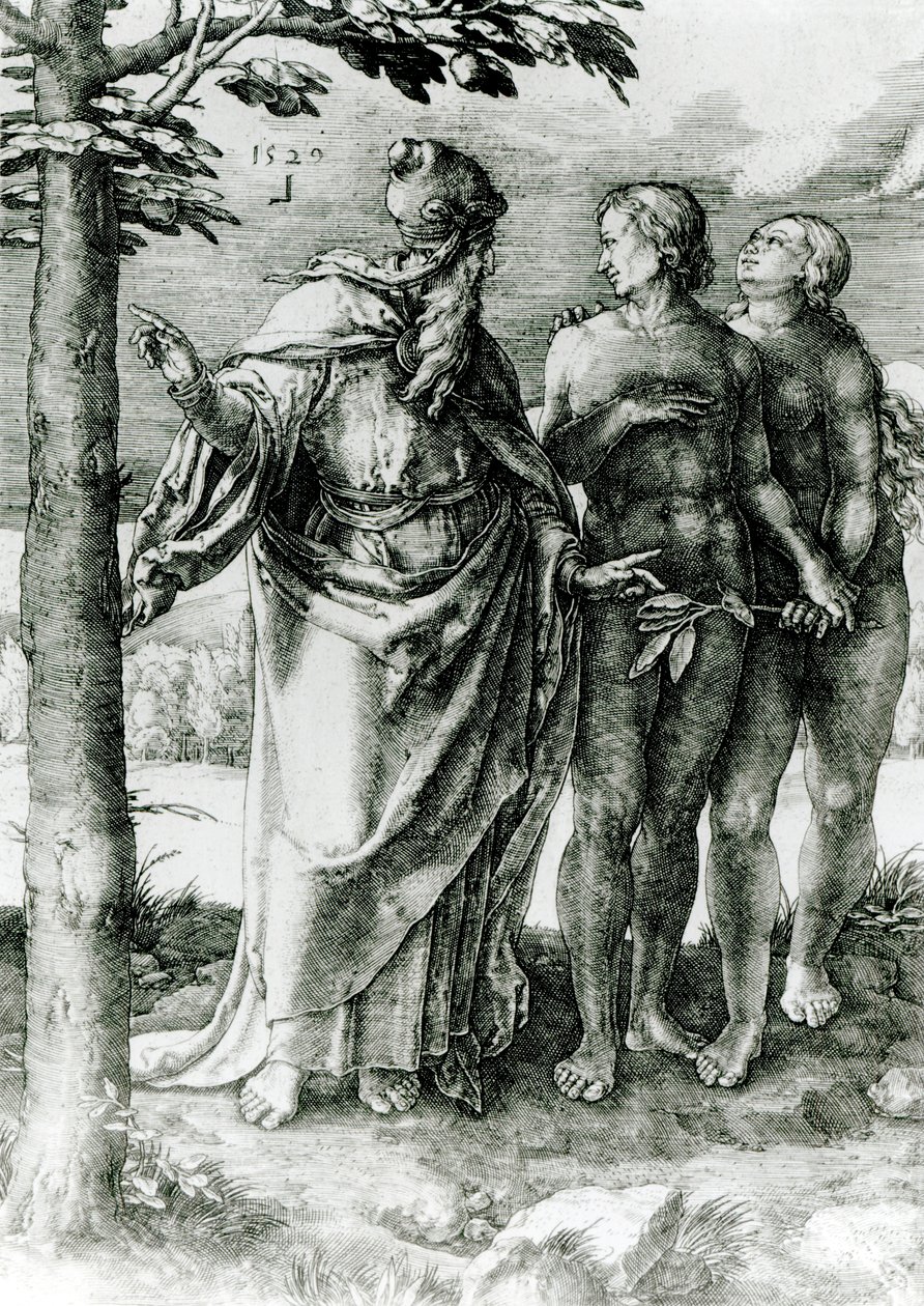 Gott zeigt Adam und Eva den Baum des Lebens im Garten Eden, 1529 von German School